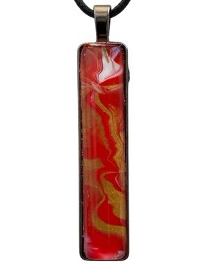 Hand Crafted Red and Gold Fluid Art Pendant Cord Necklace by Svetlana Yeung
